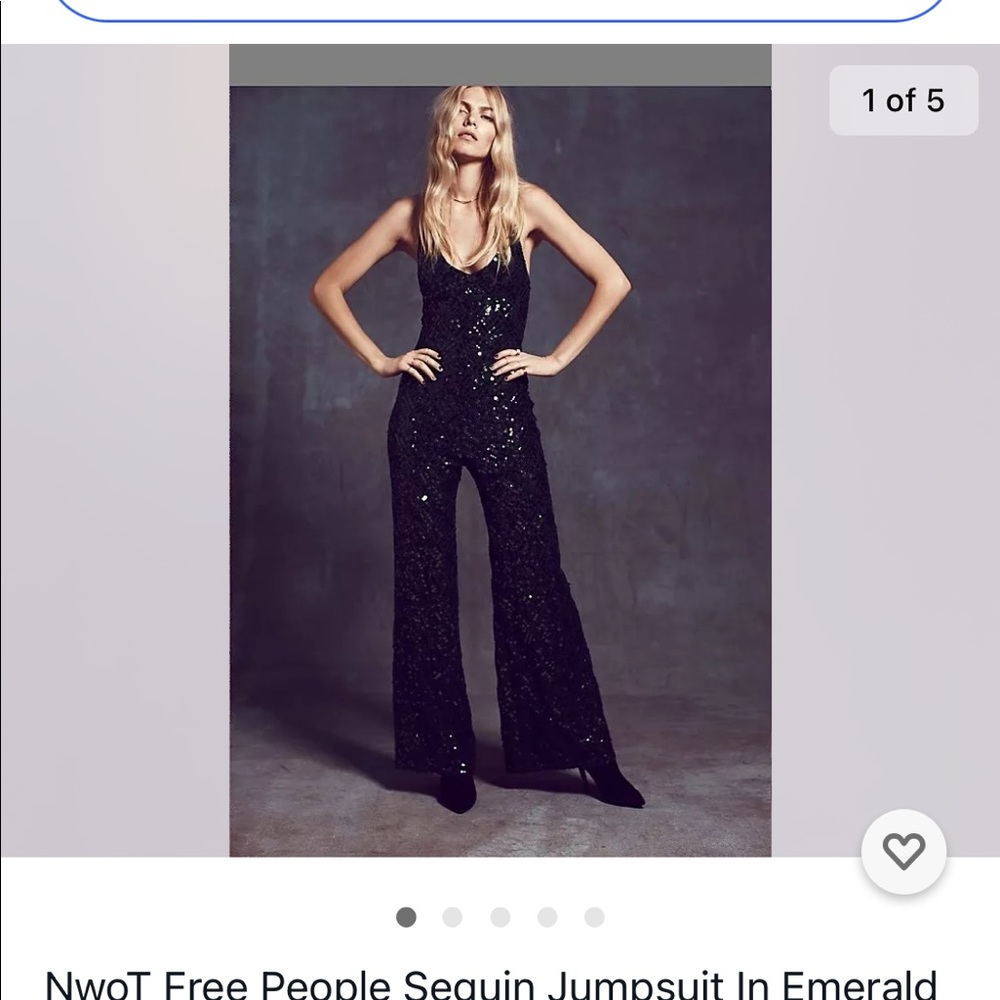 Free People Sequin Jumpsuit In Emerald Color Size Large Sold Out